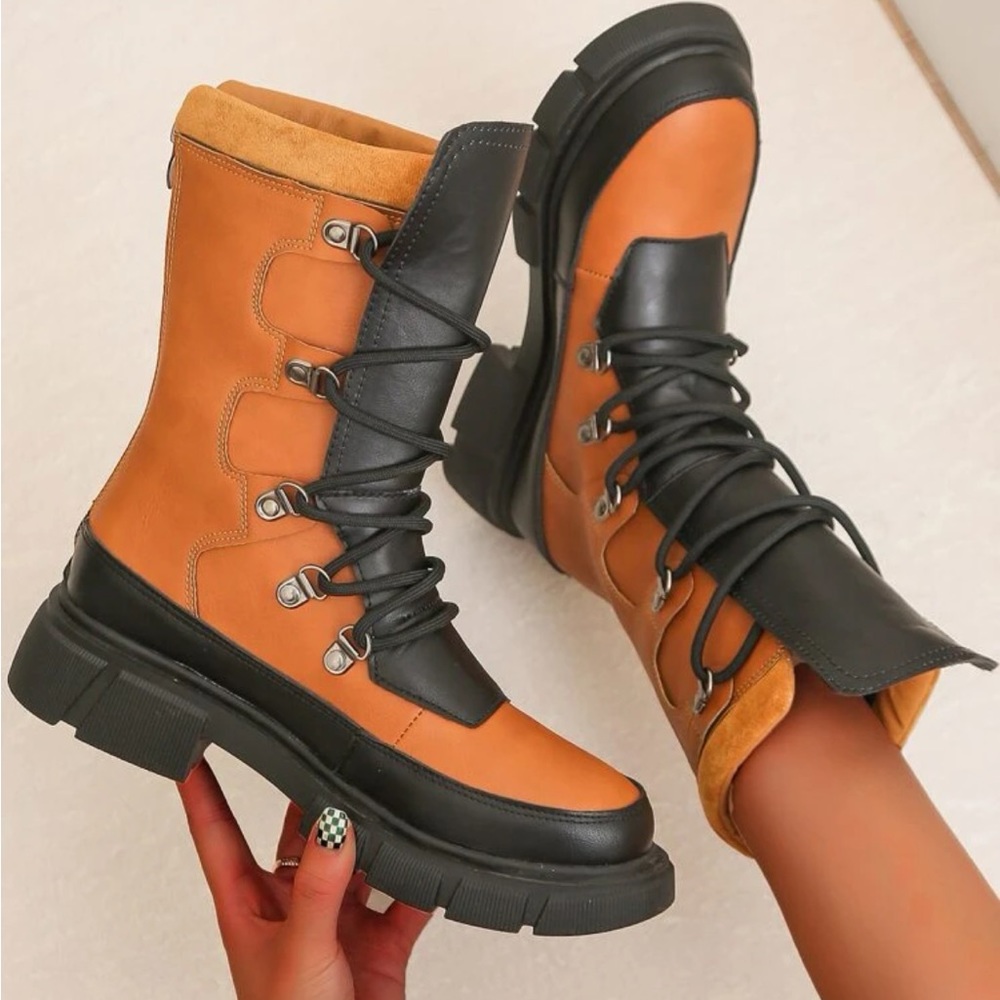 Two toned platform combat boots